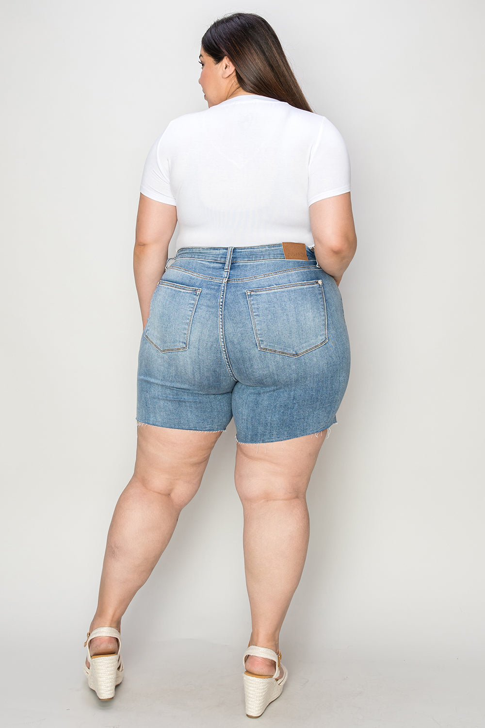 Shrink the World Raw Hem Denim Shorts (S-3X)