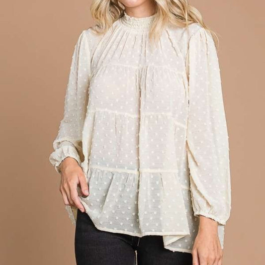 Laura Swiss Dot Mock Neck Blouse (S-3X)