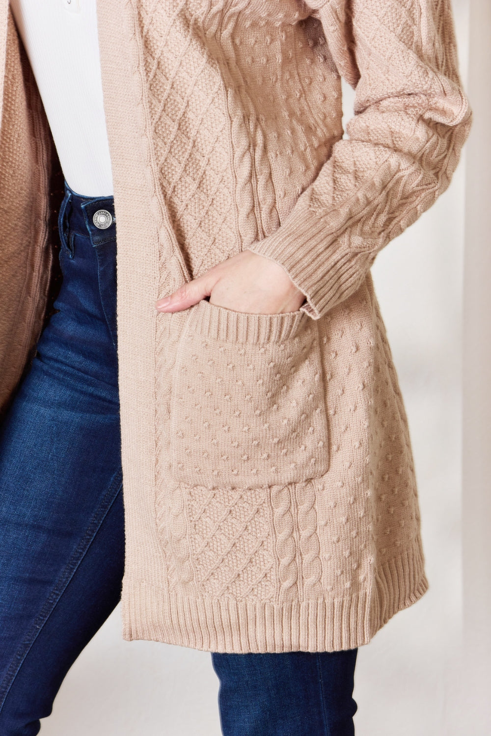 Feeling Unmoored Cable Knit Cardigan (S-3X)