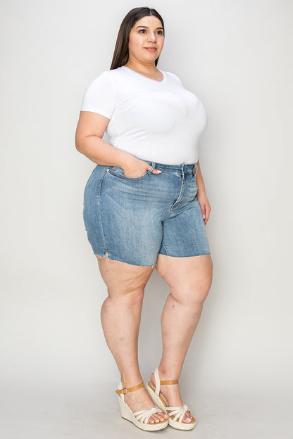 Shrink the World Raw Hem Denim Shorts (S-3X)