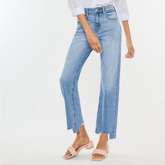 Breanne High Waisted Raw Hem Straight Leg Jeans (0-15)