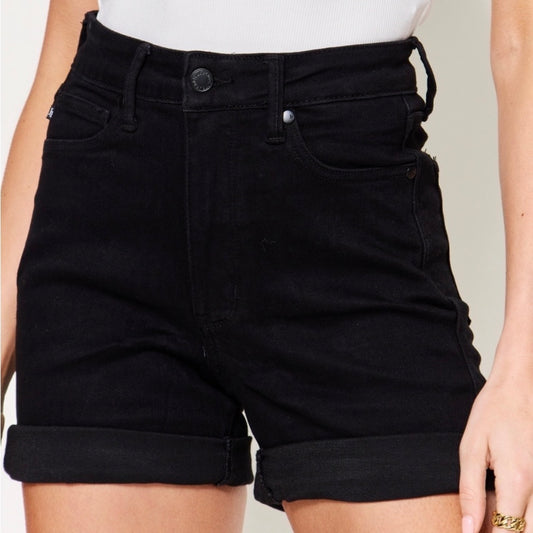 Rough Landing Tummy Control Cuffed Denim Shorts (S-3X)