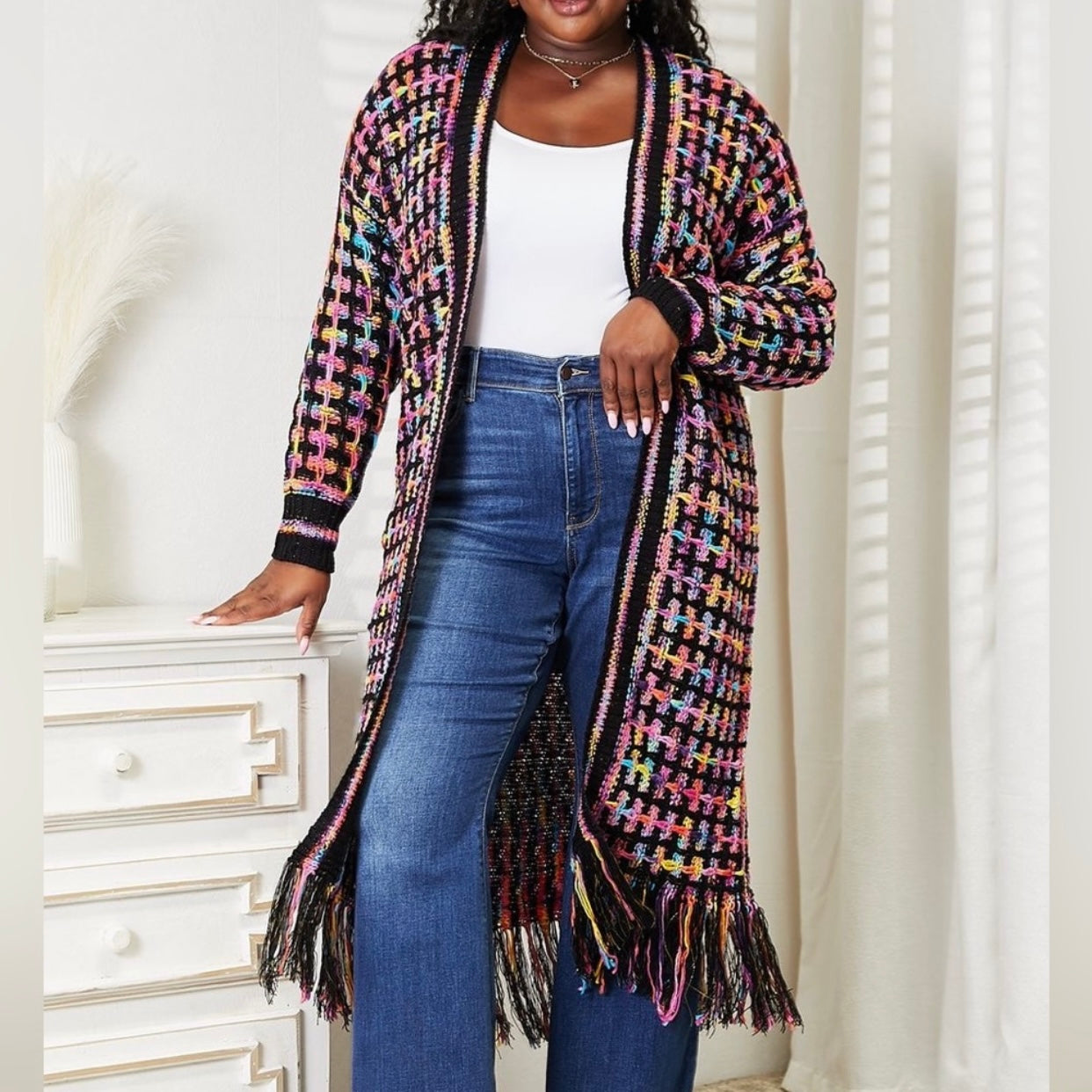 Different Galaxies Fringe Trim Cardigan (S-3X)