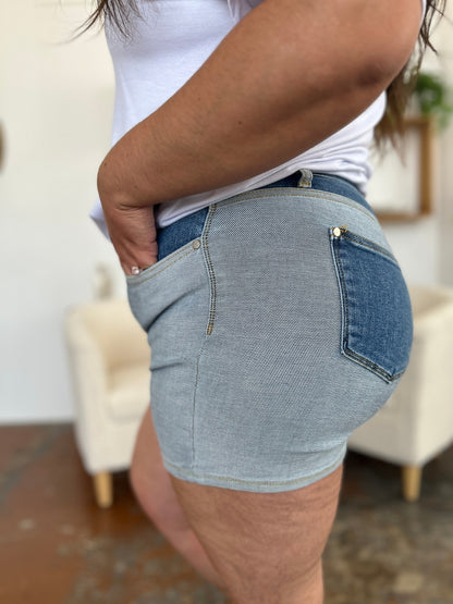 Judy Blue Beach Daze Color Block Denim Shorts (S-3X)
