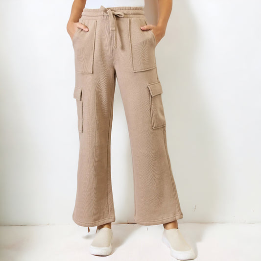 Maisie Sand Cargo Pocket Wide Leg Pants (S-XL)