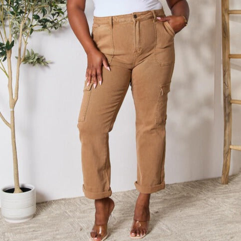 High Waisted Straight Leg Cargo Pocket Jeans (0-3X)