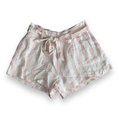 Katy pink striped belted linen blend shorts SZ M