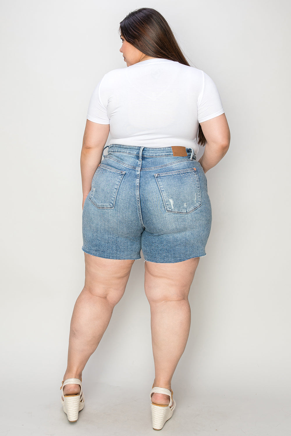 Shrink the World Raw Hem Denim Shorts (S-3X)