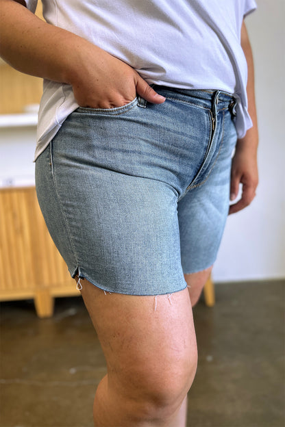 Shrink the World Raw Hem Denim Shorts (S-3X)