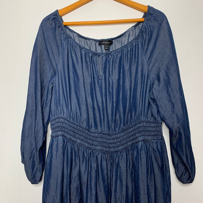 Blue chambray long sleeve bardot dress SZ 14/16