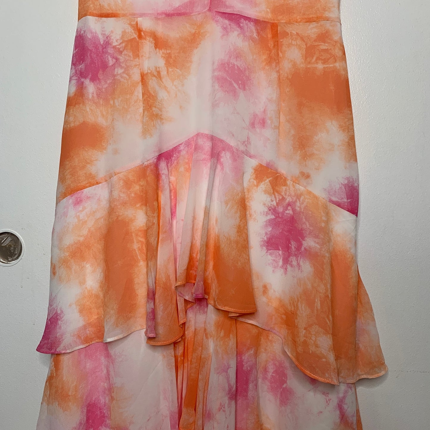 WAYF Chelsea tie dye ruffle trim tiered chiffon maxi dress SZ XL