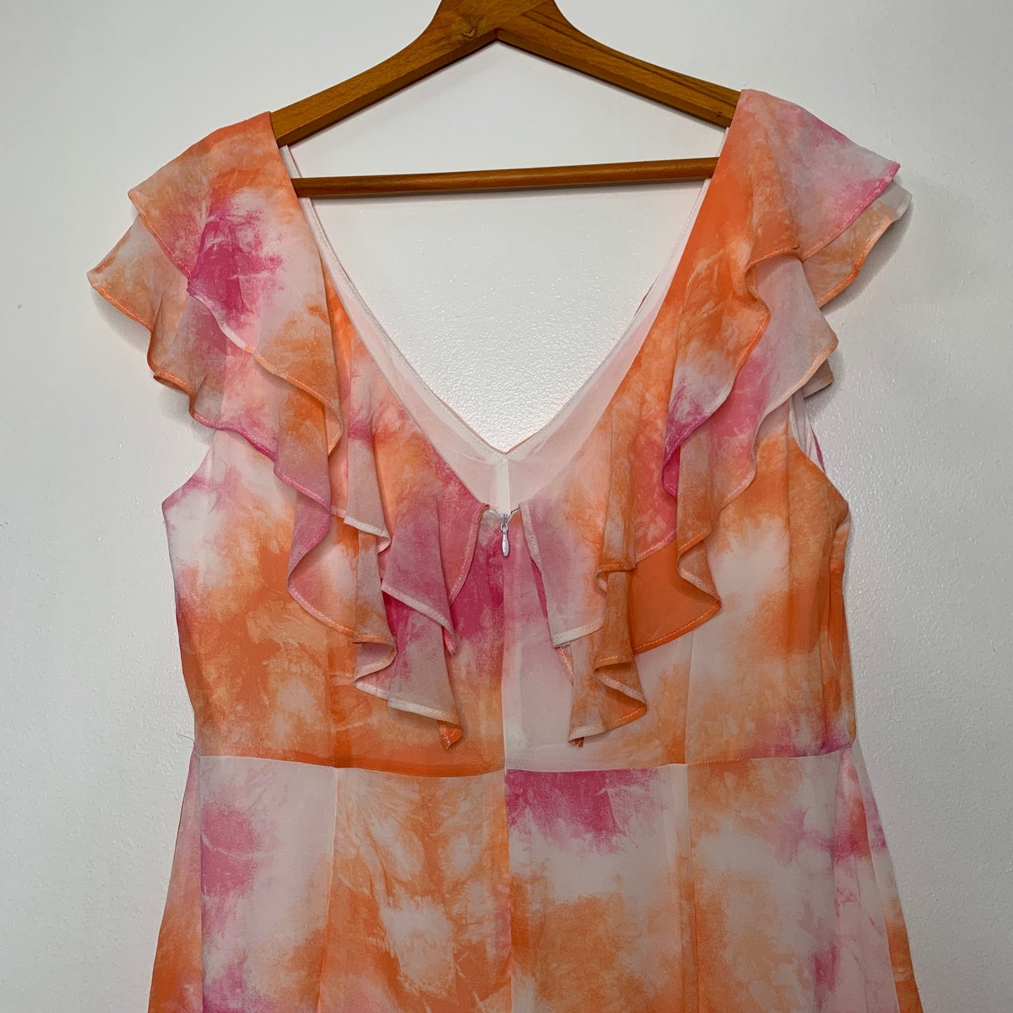 WAYF Chelsea tie dye ruffle trim tiered chiffon maxi dress SZ XL