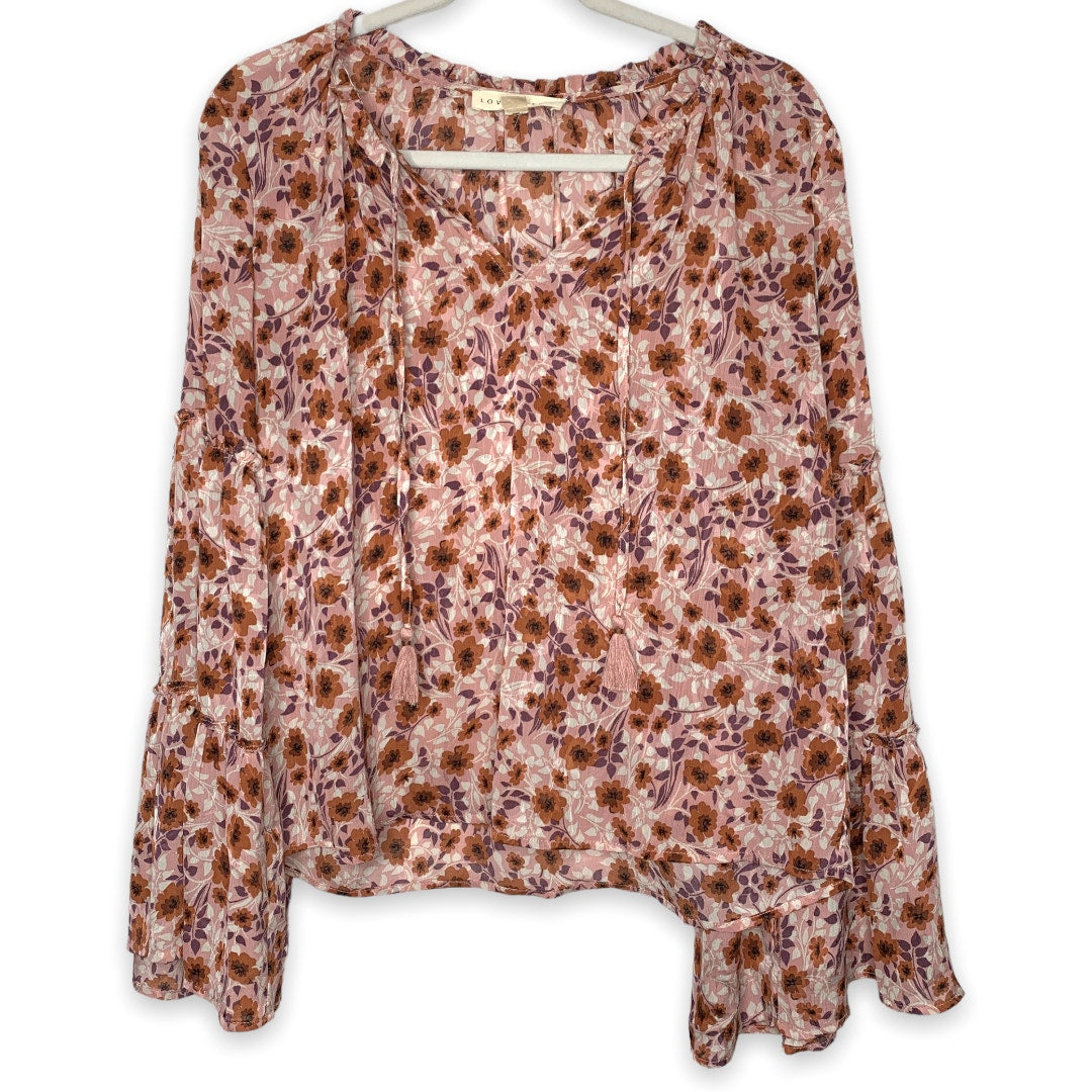 Floral print flared bell sleeve peasant top SZ S