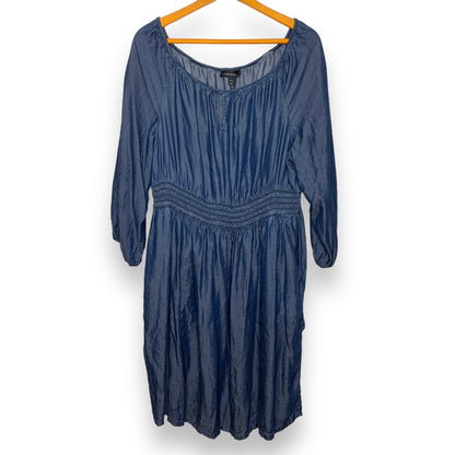 Blue chambray long sleeve bardot dress SZ 14/16