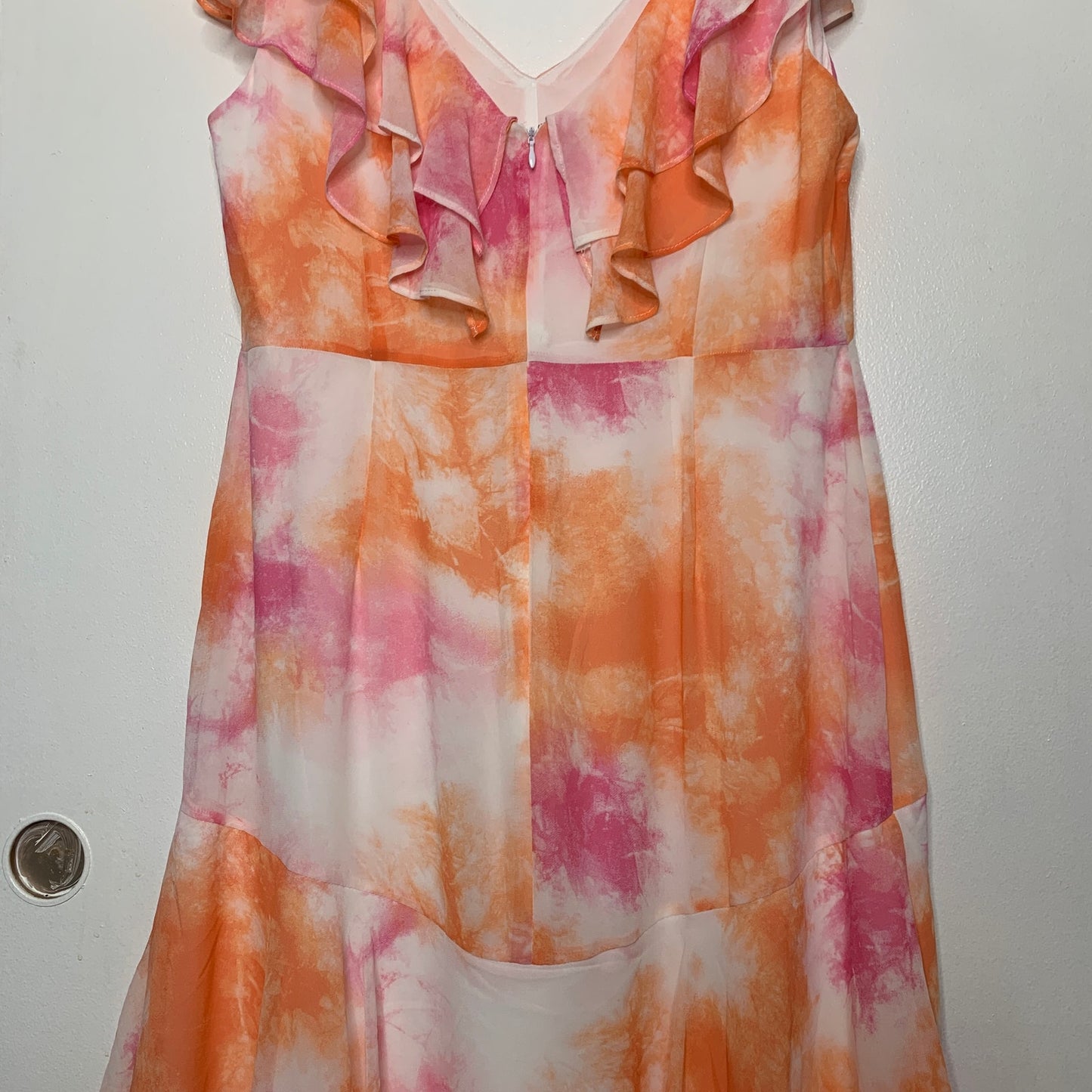 WAYF Chelsea tie dye ruffle trim tiered chiffon maxi dress SZ XL