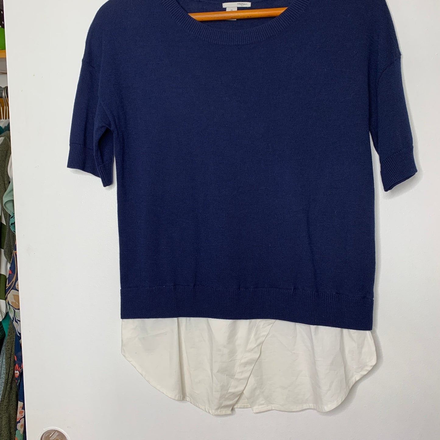 Halogen navy blue layered sweater top SZ XS