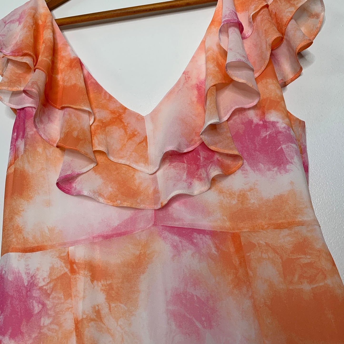 WAYF Chelsea tie dye ruffle trim tiered chiffon maxi dress SZ XL