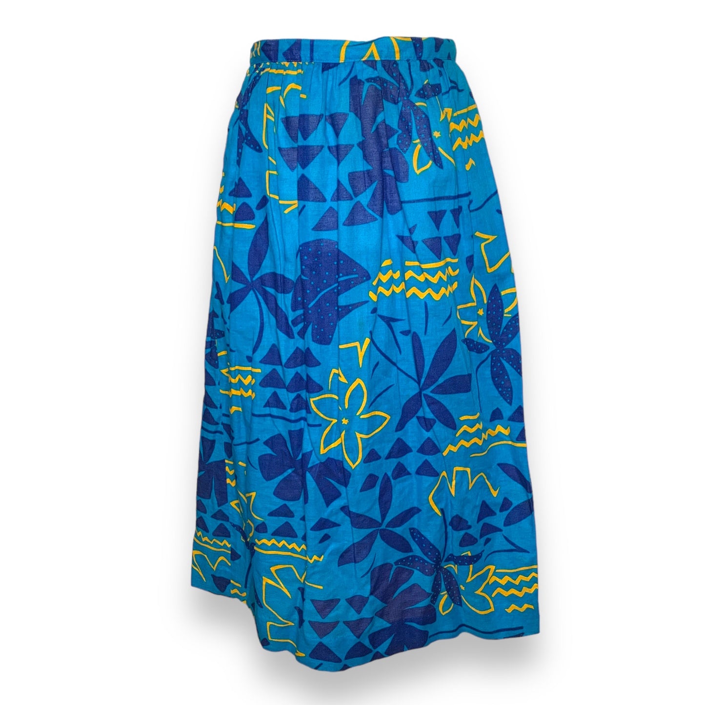 Vintage 80s Liz Claiborne women's tropical blue floral pattern midi skirt SZ S