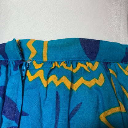 Vintage 80s Liz Claiborne women's tropical blue floral pattern midi skirt SZ S
