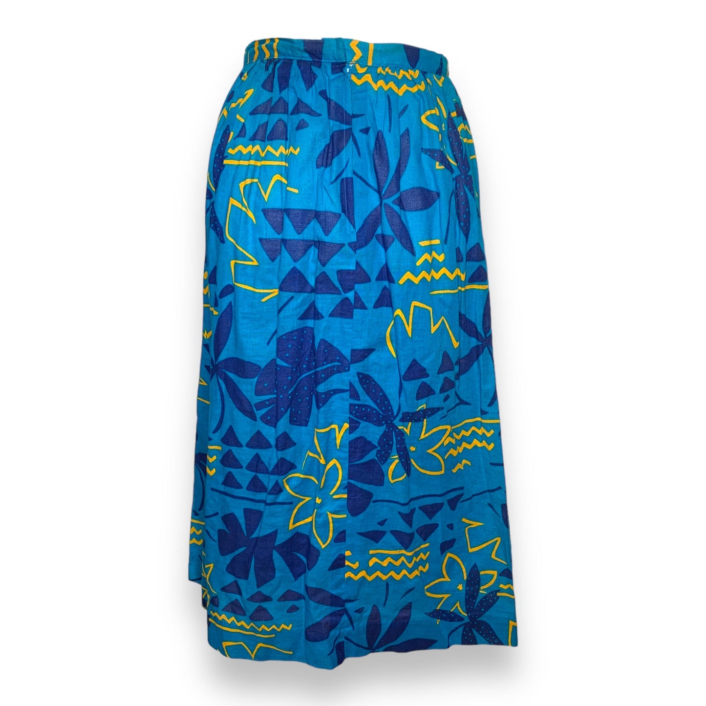 Vintage 80s Liz Claiborne women's tropical blue floral pattern midi skirt SZ S