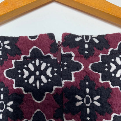 Loft maroon geometric floral pattern quilted jacquard mini dress SZ S