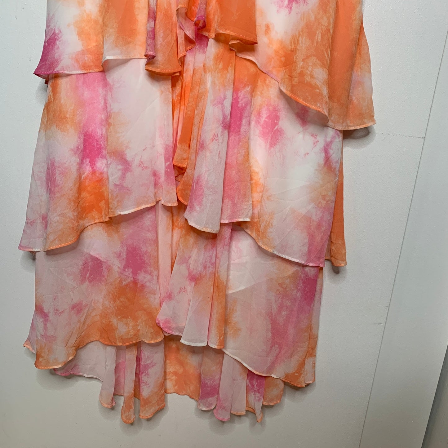 WAYF Chelsea tie dye ruffle trim tiered chiffon maxi dress SZ XL