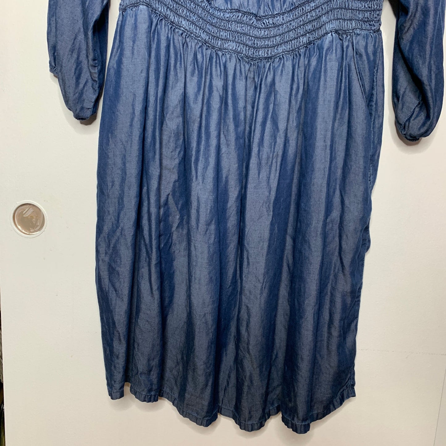 Blue chambray long sleeve bardot dress SZ 14/16