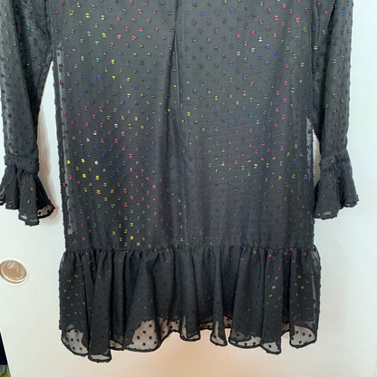 Black rainbow high neck ruffle dress SZ 0