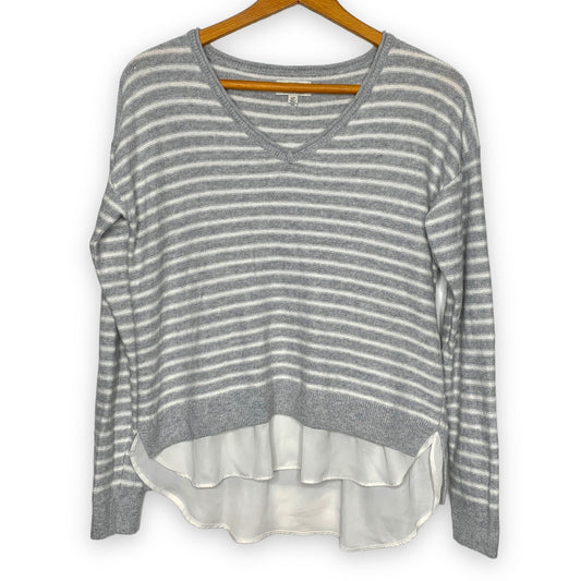 Gray striped layered v-neck sweater SZ S