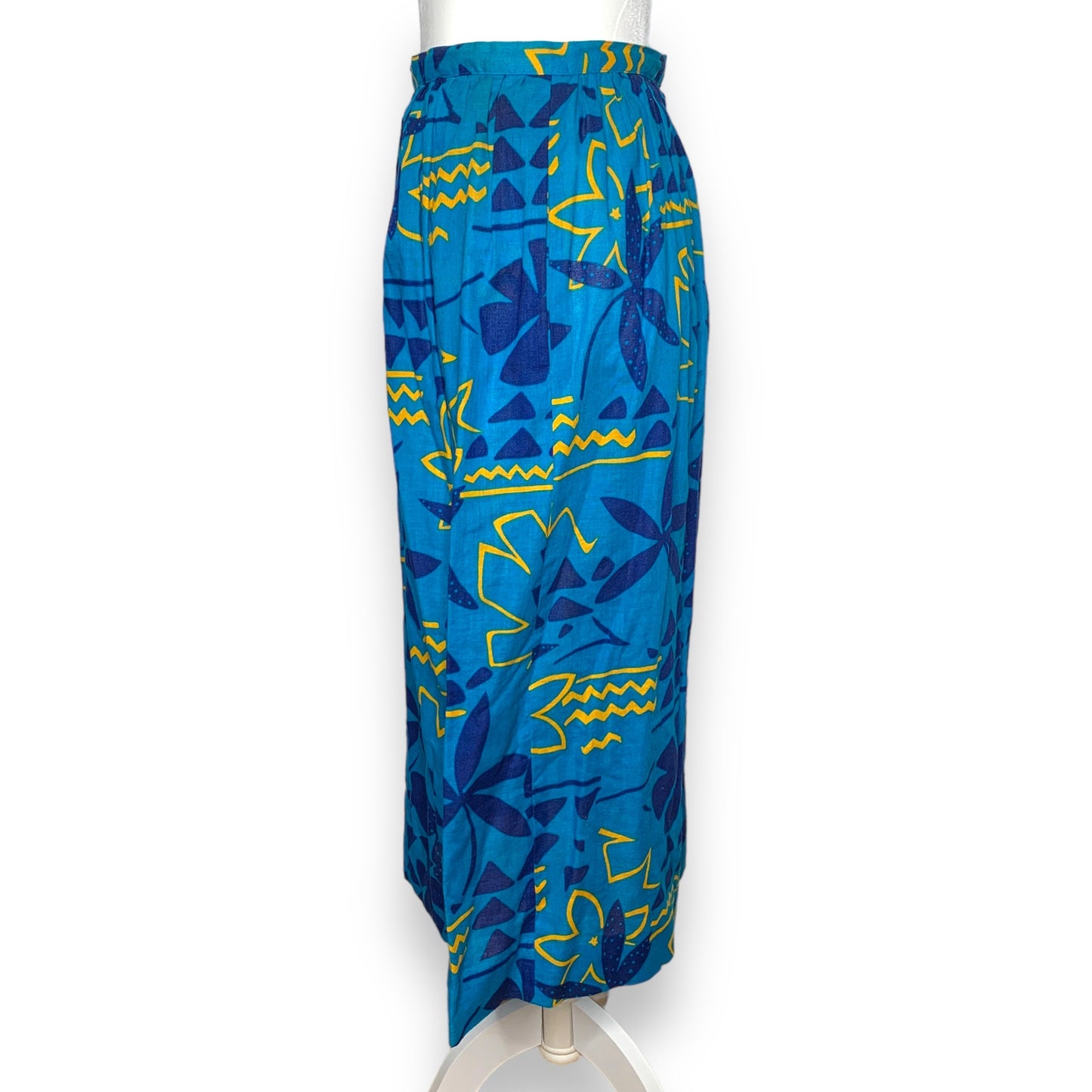 Vintage 80s Liz Claiborne women's tropical blue floral pattern midi skirt SZ S