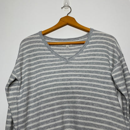 Gray striped layered v-neck sweater SZ S