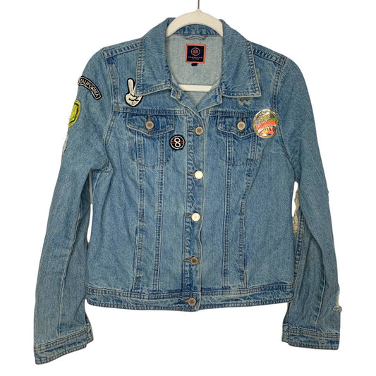 Y2K style distressed denim jean jacket SZ M