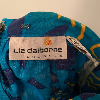 Vintage 80s Liz Claiborne women's tropical blue floral pattern midi skirt SZ S