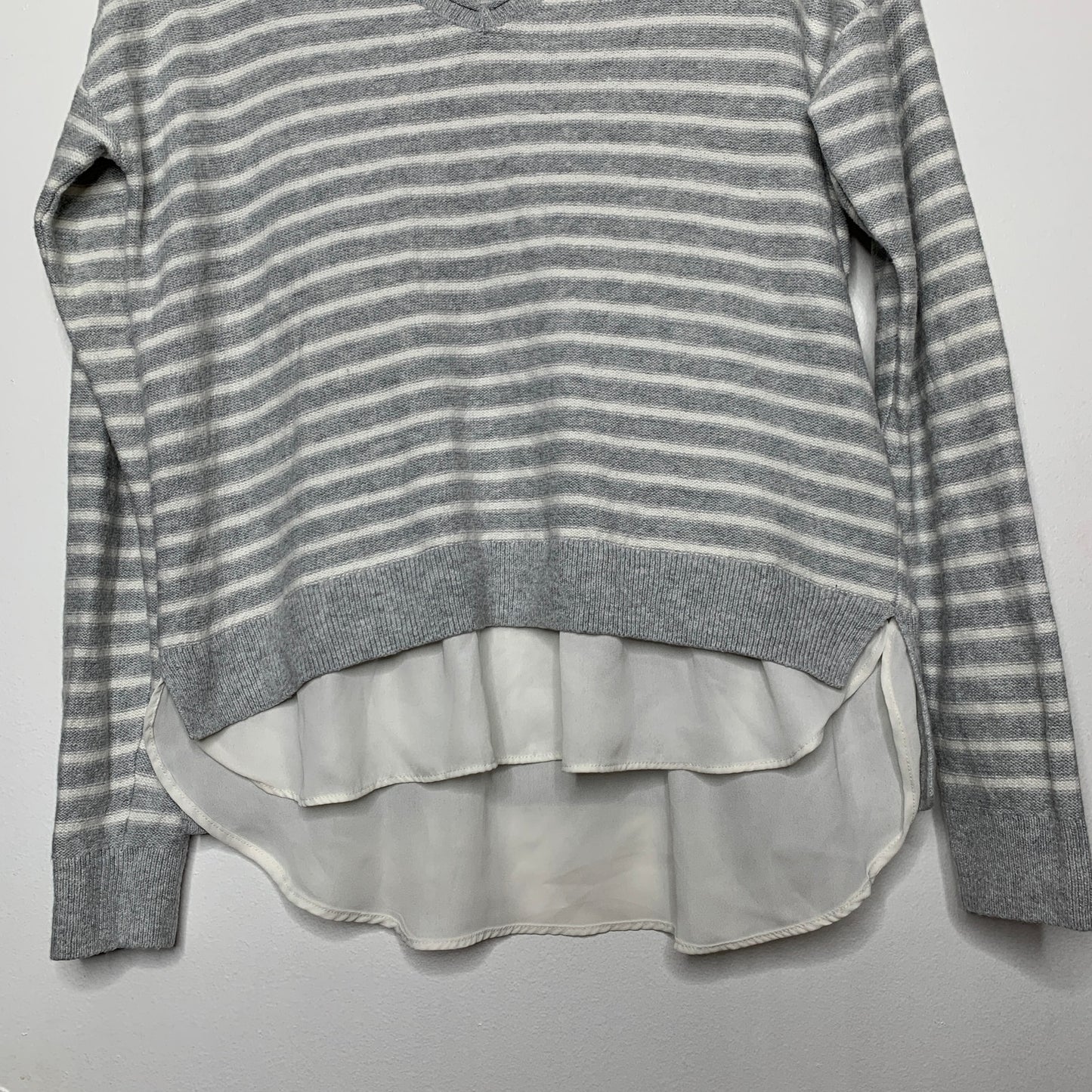 Gray striped layered v-neck sweater SZ S