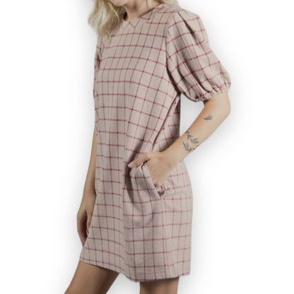 Plaid puff sleeve sheath dress SZ L