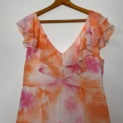 WAYF Chelsea tie dye ruffle trim tiered chiffon maxi dress SZ XL