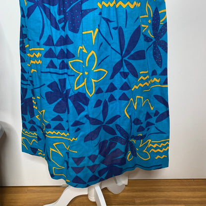 Vintage 80s Liz Claiborne women's tropical blue floral pattern midi skirt SZ S