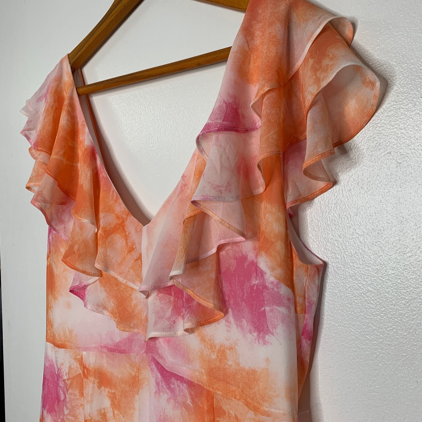 WAYF Chelsea tie dye ruffle trim tiered chiffon maxi dress SZ XL