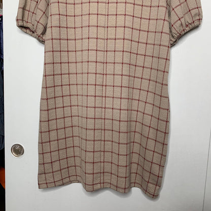 Plaid puff sleeve sheath dress SZ L