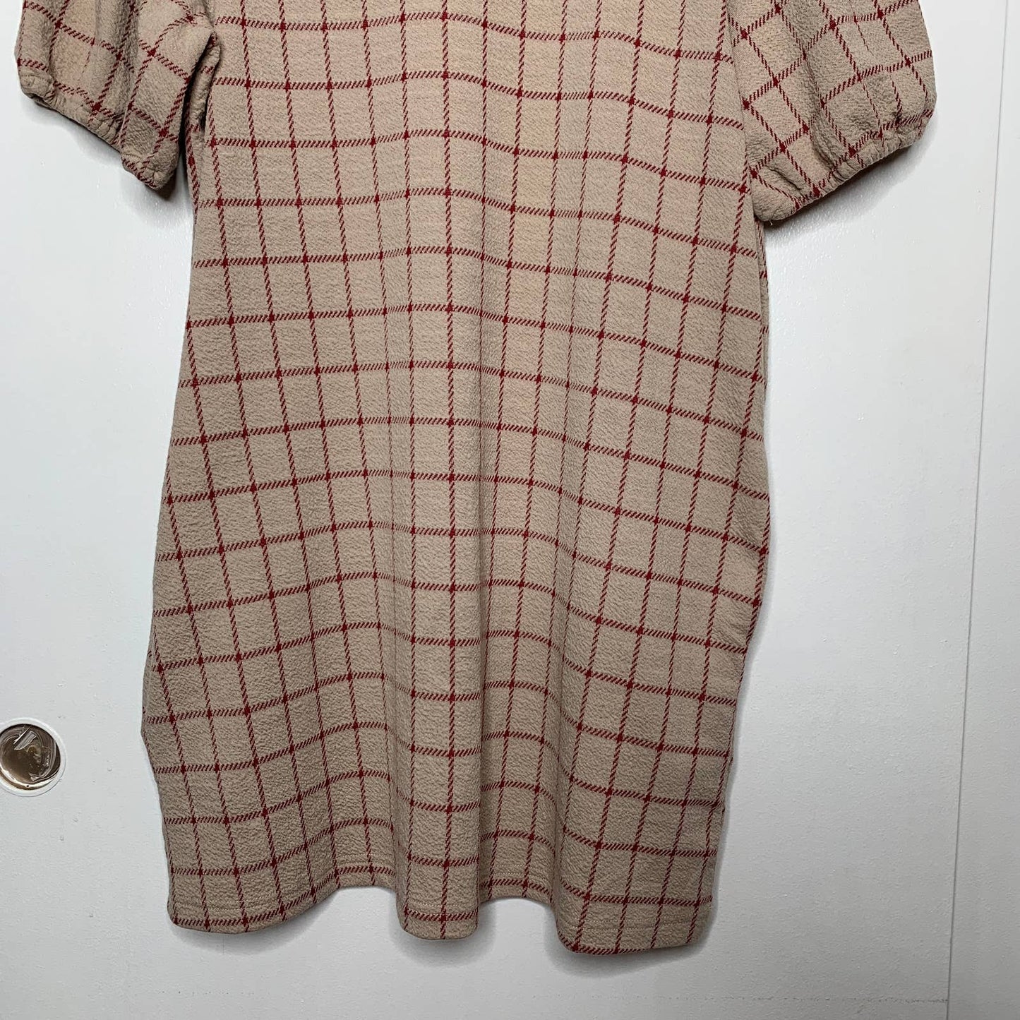 Plaid puff sleeve sheath dress SZ L