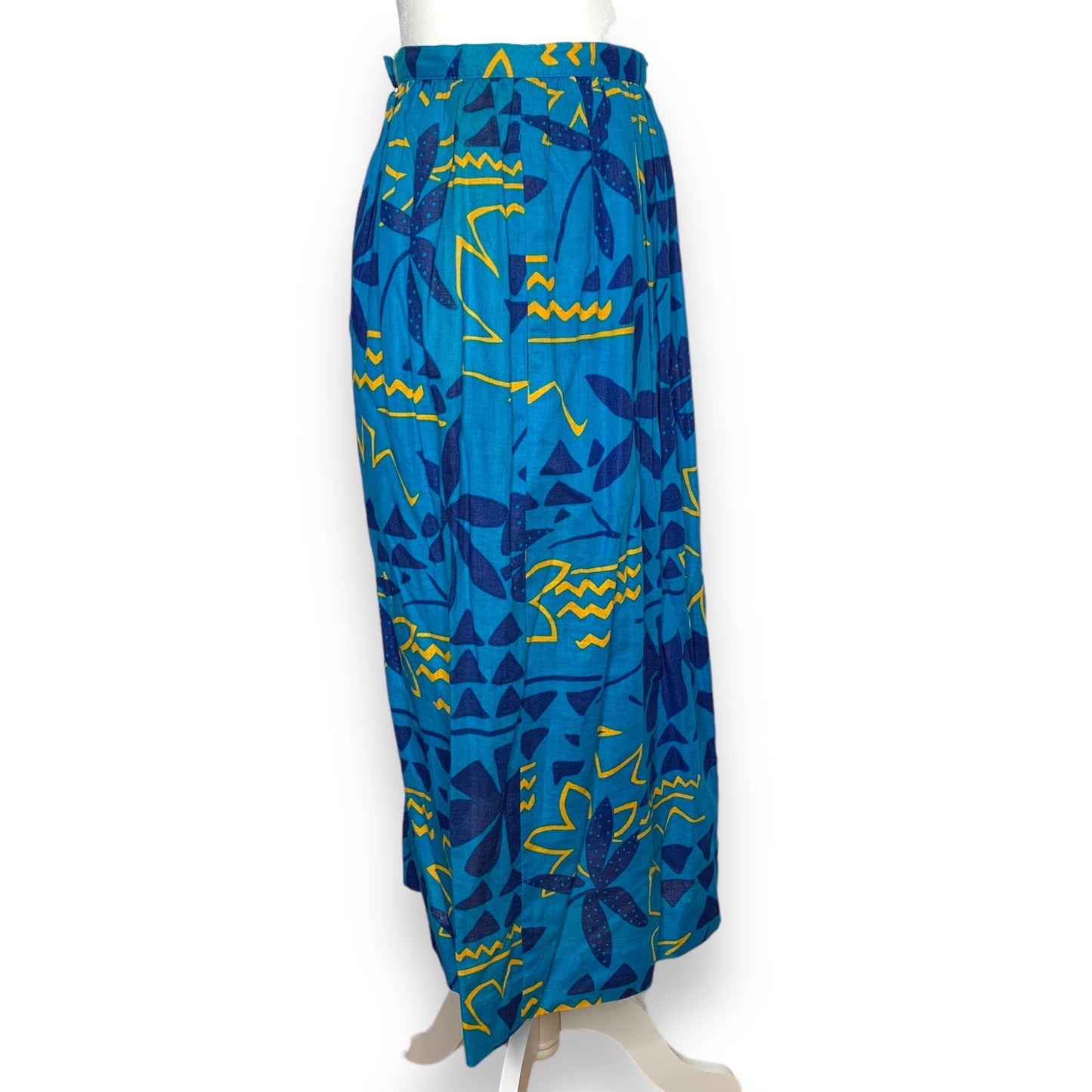 Vintage 80s Liz Claiborne women's tropical blue floral pattern midi skirt SZ S