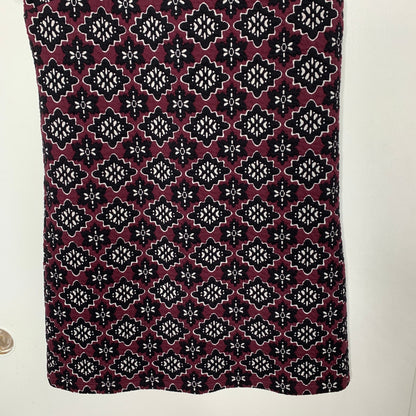 Loft maroon geometric floral pattern quilted jacquard mini dress SZ S