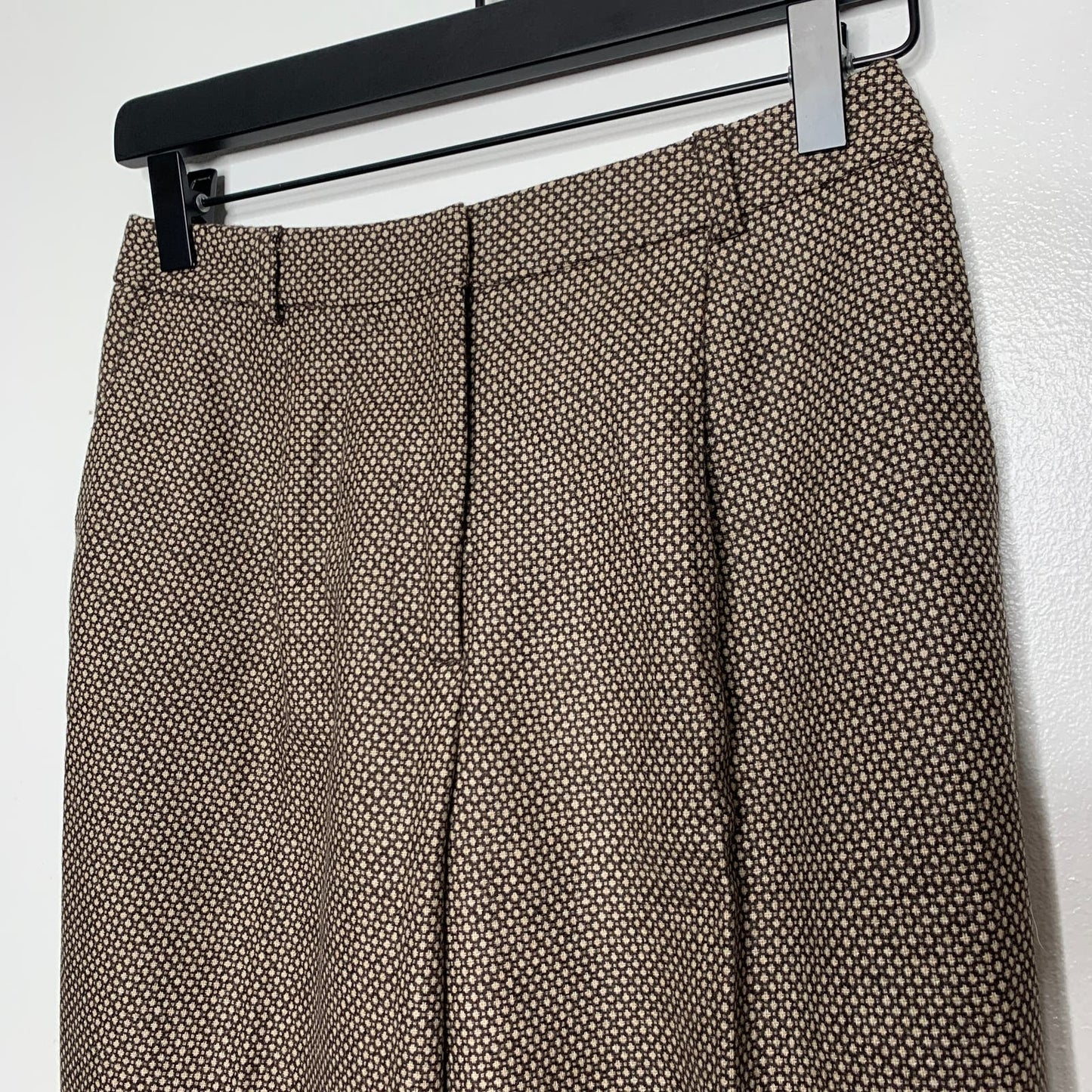 VINTAGE 90s brown printed tweed wool blend trouser pants SZ 2