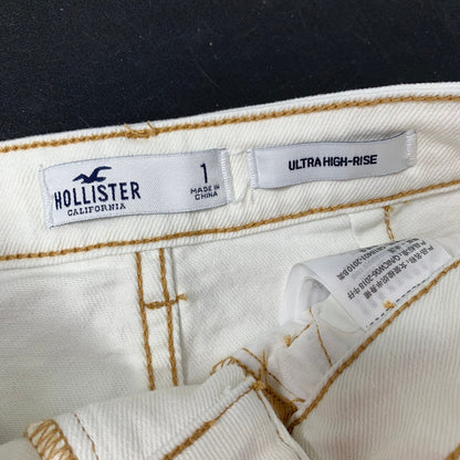 Hollister white denim Ultra High Rise cargo pocket cutoff skirt SZ 1