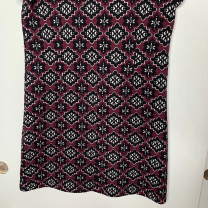Loft maroon geometric floral pattern quilted jacquard mini dress SZ S