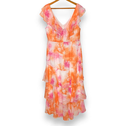 WAYF Chelsea tie dye ruffle trim tiered chiffon maxi dress SZ XL