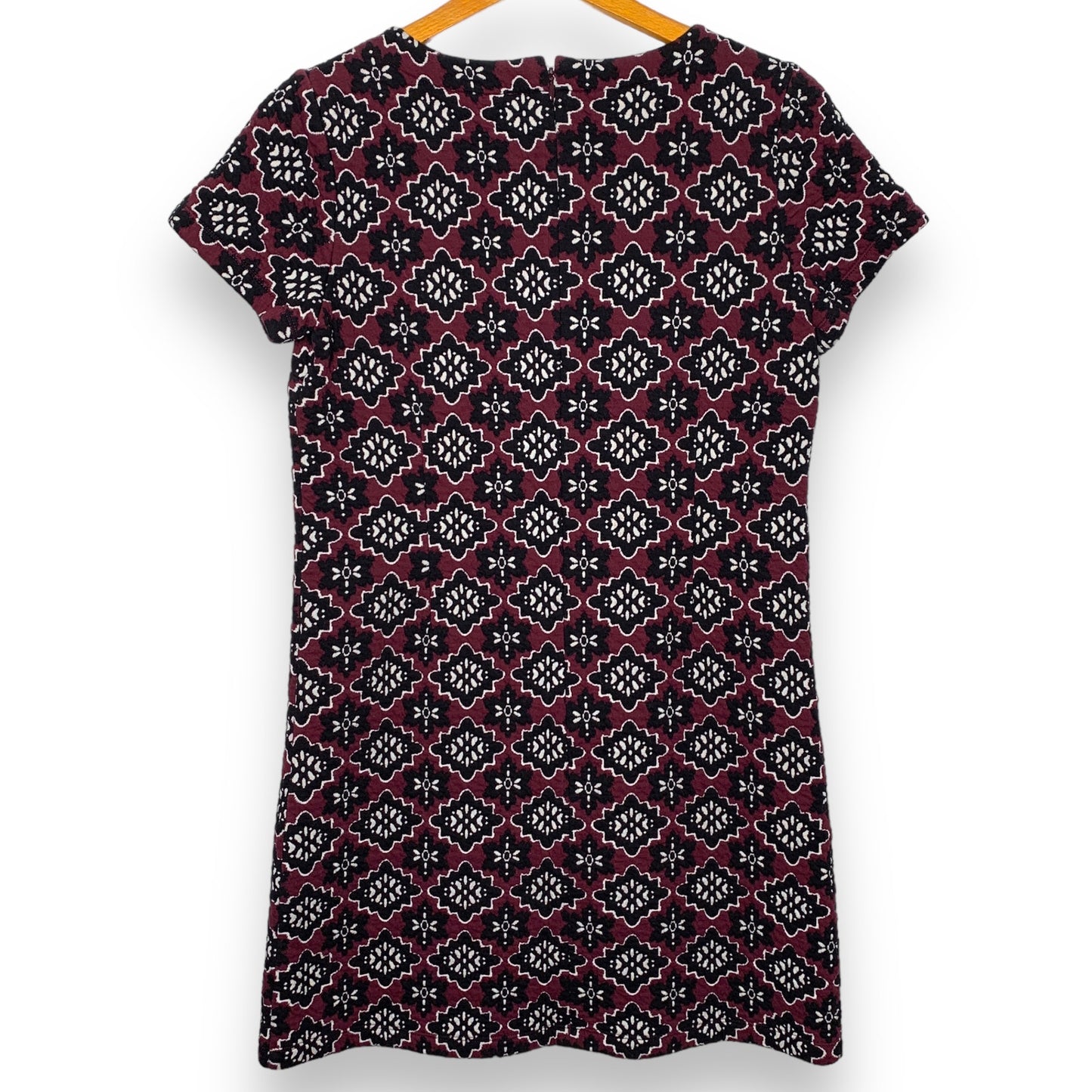 Loft maroon geometric floral pattern quilted jacquard mini dress SZ S
