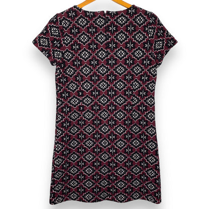 Loft maroon geometric floral pattern quilted jacquard mini dress SZ S
