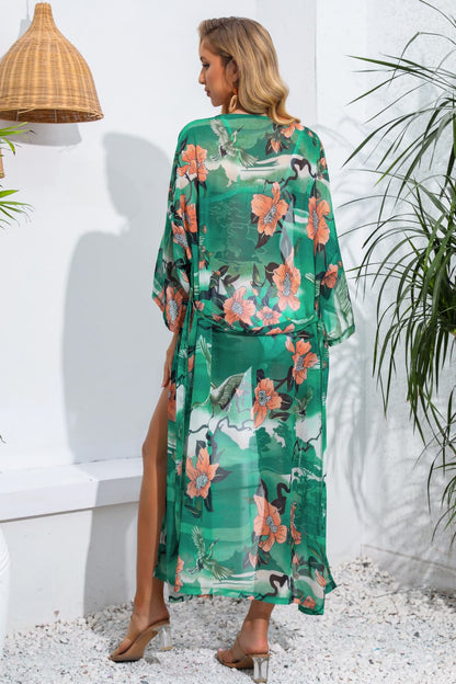KEY WEST Floral Tie Waist Duster Cover Up