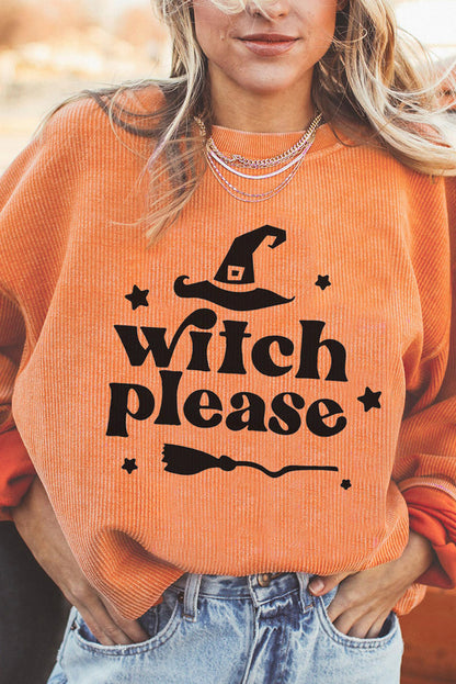 WITCH PLEASE Graphic Ribbed Sweatshirt